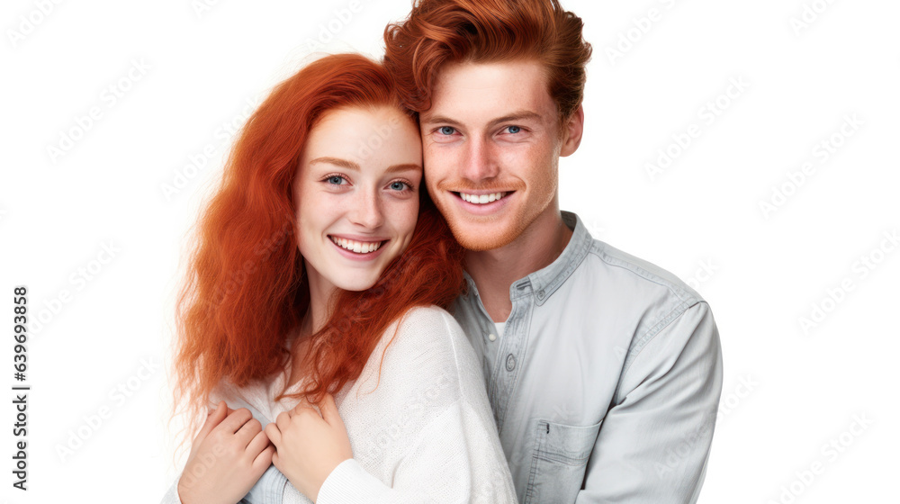 portrait of 20 yo red hair caucasian couple looking at camera. nice guys and lady restrained in emotions. Emotions, people concept portrait of 20 yo red hair caucasian couple looking at camera. nice guys and lady restrained in emotions. Emotions, people concept