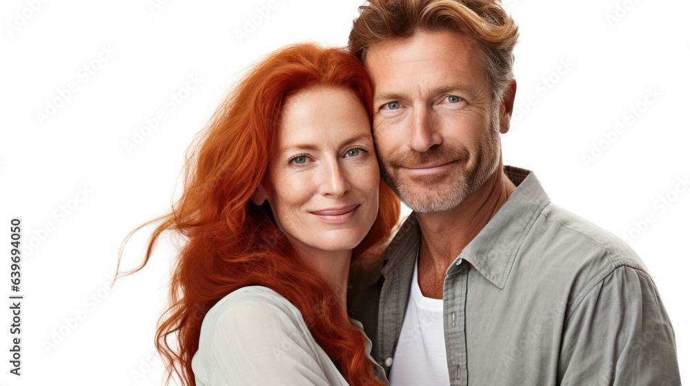 Close up studio portrait of happy adult Irish couple with positive emotion. Close up studio portrait of happy adult Irish couple with positive emotion.