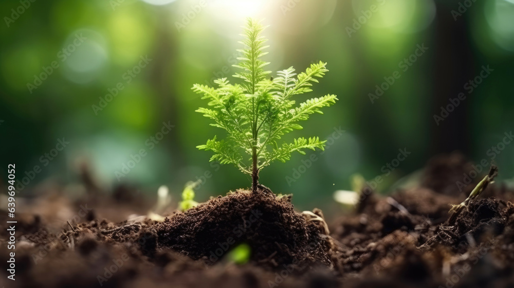 Tree growing with sunshine background. Ecology concept Generative ai Tree growing with sunshine background. Ecology concept Generative ai