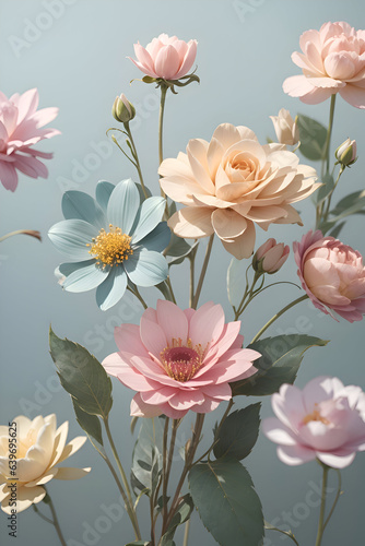 Flowers  minimalistic flower art  mild colours  boho style  generative AI