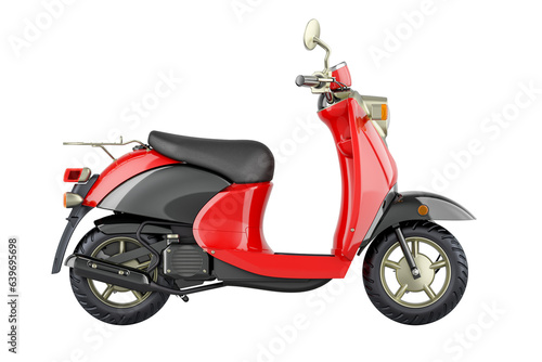 Motor scooter  scooter. Red color  side view. 3D rendering isolated on transparent background