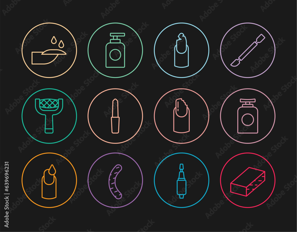 Set line Nail file, Tube of hand cream, Broken nail, manicure, and icon. Vector Set line Nail file, Tube of hand cream, Broken nail, manicure, and icon. Vector