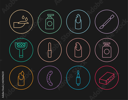 Set line Nail file, Tube of hand cream, Broken nail, manicure, and icon. Vector