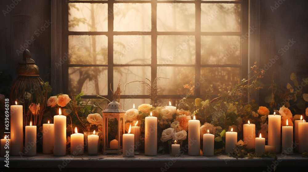 photorealistic,, all saints’ day background, sober, candles, soft tones