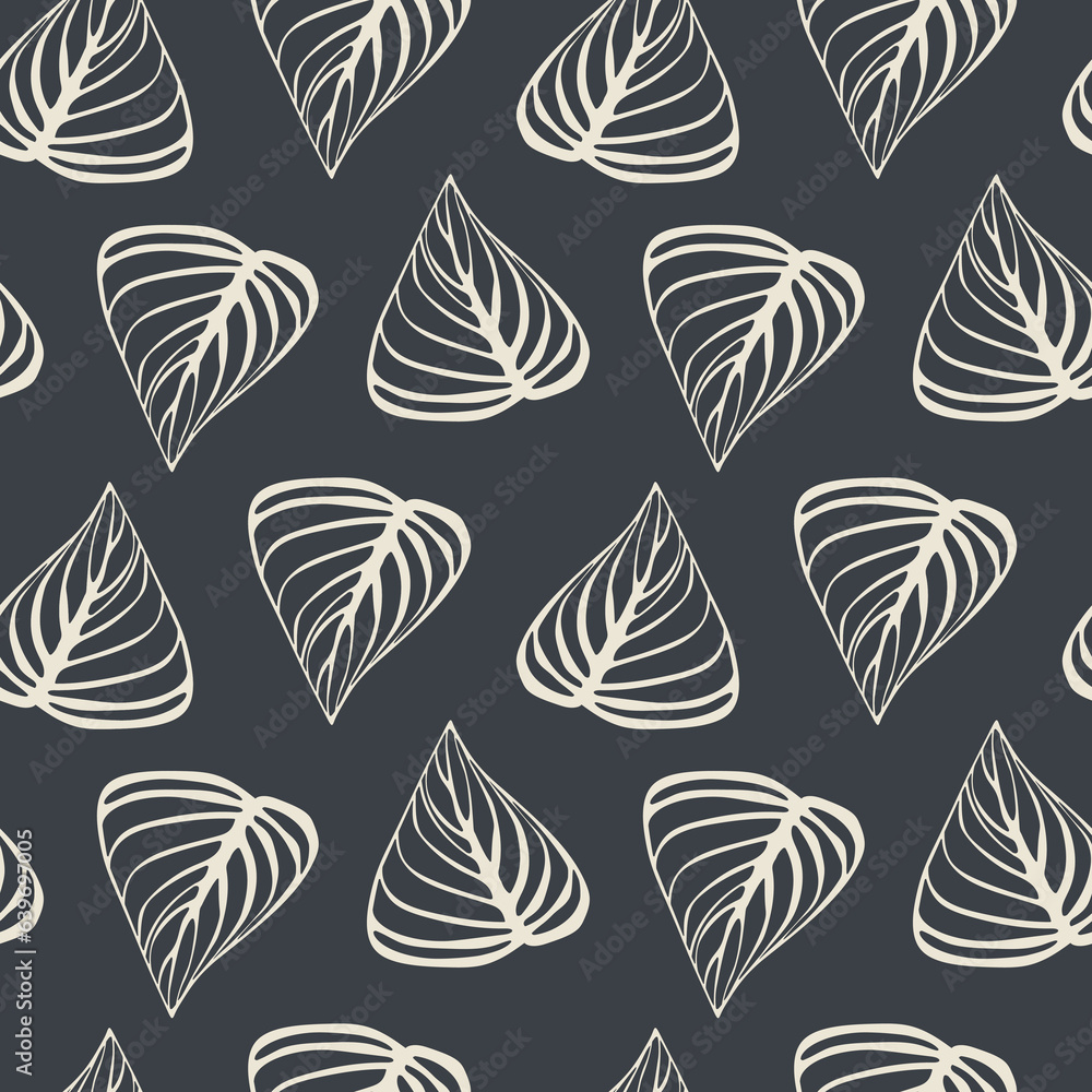 Fototapeta premium Veined leaves create a seamless pattern for modern tropical textiles. White and black. 
