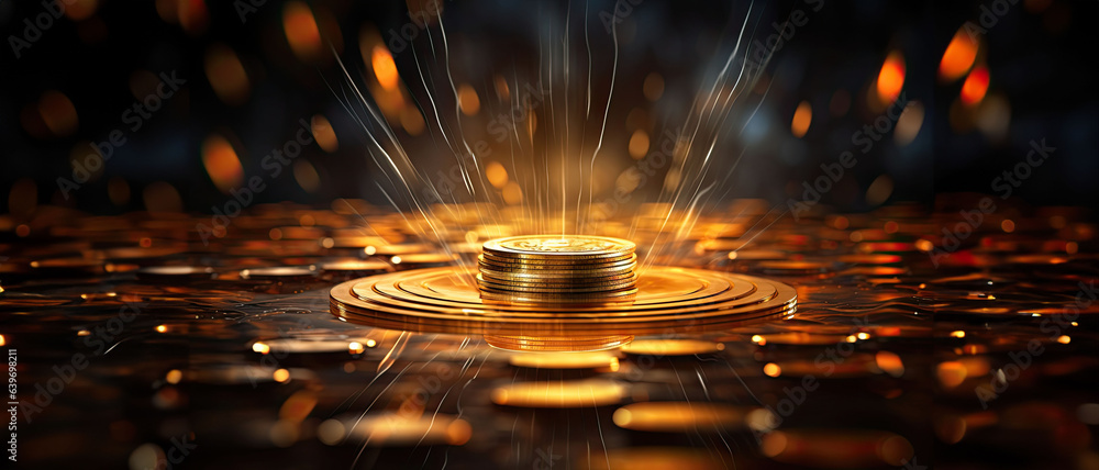 Embracing the Digital Frontier: A Virtual Coin Adrift in an Ocean of Pulsating Light