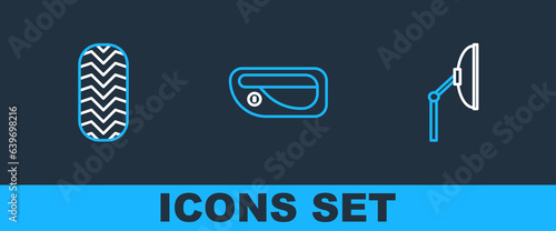 Set line Windscreen wiper, Car tire and door handle icon. Vector