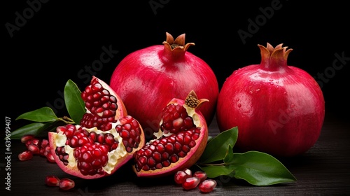 Pomegranates that are fully ripe against a white background. Life in the still state.