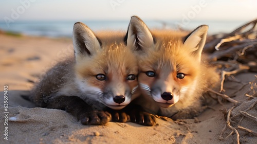 Cuddling with the wild baby red foxes at the beach