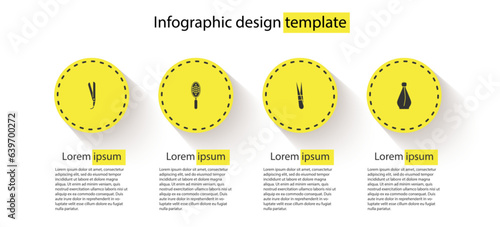 Set Curling iron, Hairbrush, Eyebrow tweezers and Perfume. Business infographic template. Vector