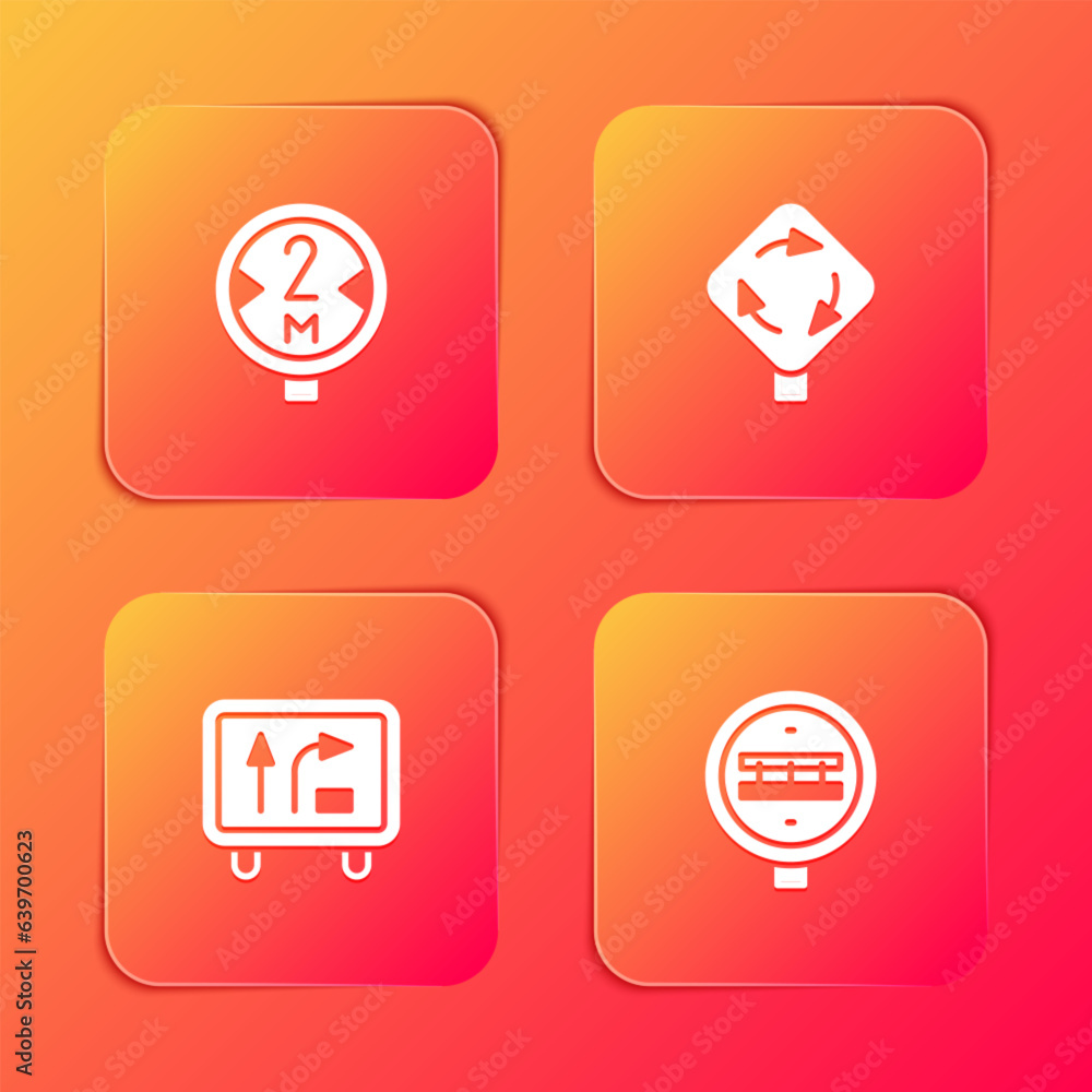 Set Road traffic sign, Roundabout, and Railroad crossing icon. Vector Set Road traffic sign, Roundabout, and Railroad crossing icon. Vector
