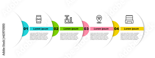Set line Bag of food for pet, Cat scratching post, nose and Dog shit bag. Business infographic template. Vector