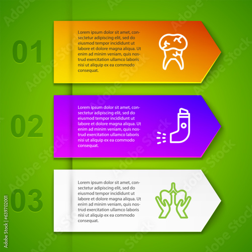 Set line Tooth with caries, Inhaler and Lungs. Business infographic template. Vector