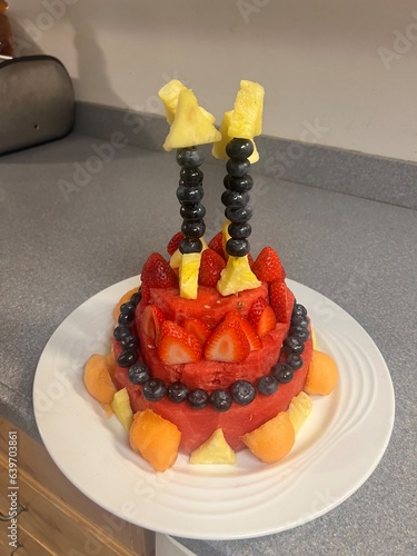 Watermelon cake for a birthday celebration. 