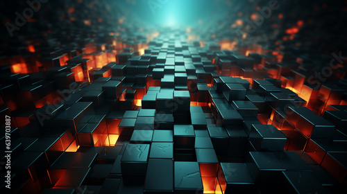 Abstract Inferno: Black Stone Blocks in Fiery Cubes