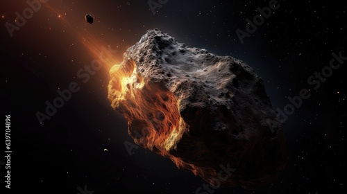 Asteroid moving in space.