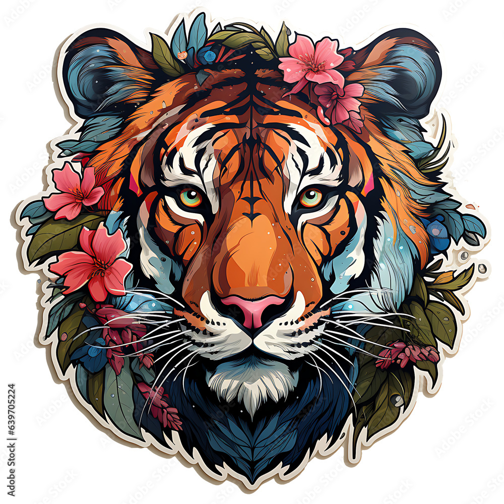 Tiger with a floral sticker