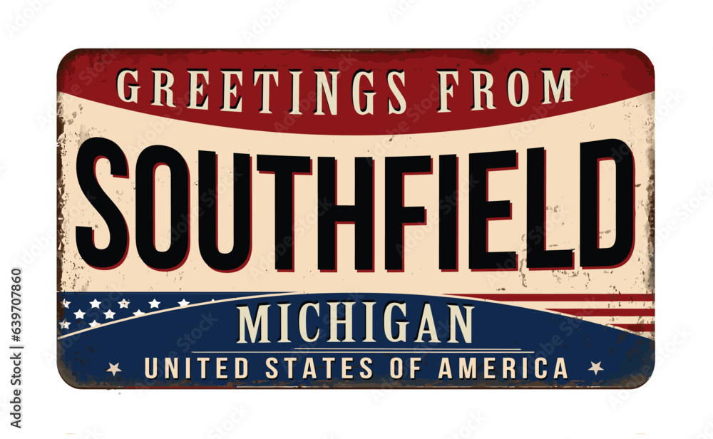 Greetings from Southfield  vintage rusty metal sign