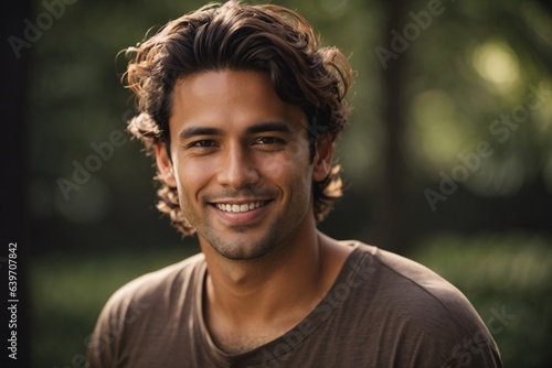 A young man smiling in street