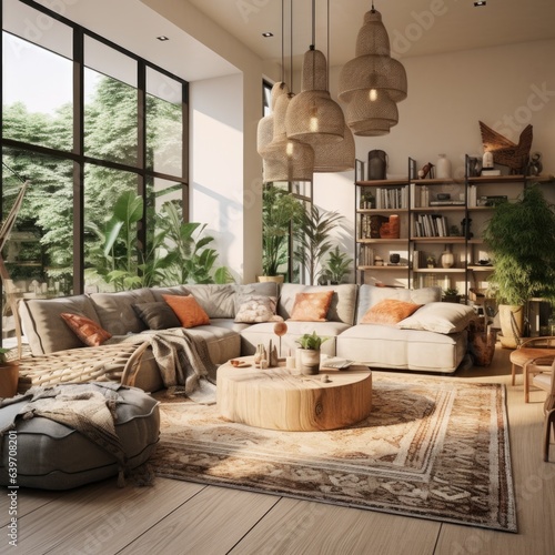 Boho interior design of modern living room