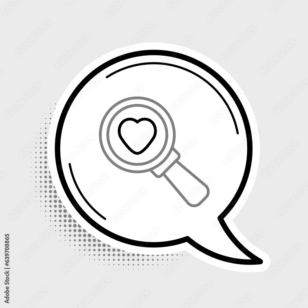 Line Search heart and love icon isolated on grey background. Magnifying glass with heart inside. Colorful outline concept. Vector Line Search heart and love icon isolated on grey background. Magnifying glass with heart inside. Colorful outline concept. Vector