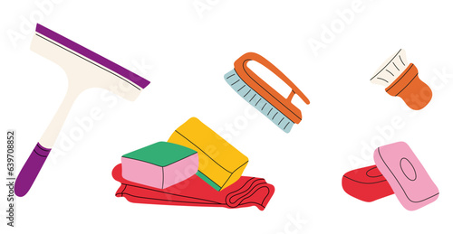 A set of brushes for cleaning dishes, cleaning products for home and bathroom. Kitchen brushes for washing.