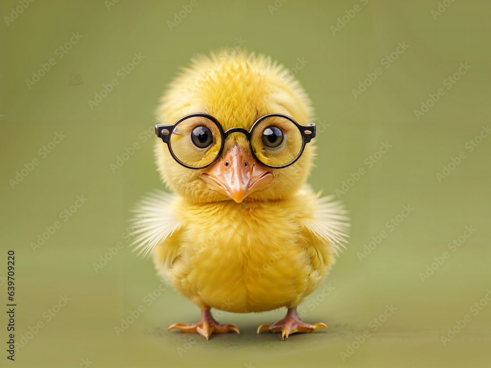 Cute yellow duckling for branding my fashion brand with round spectacles
