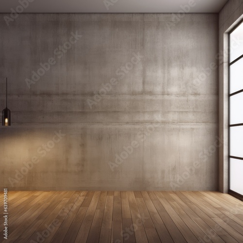 Empty room interior background  concrete wall and wooden paneling