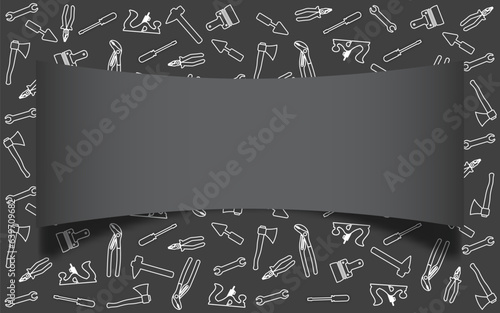 Handyman Tools pattern. Corporate web site elements & background. Vector graphics for fixing, plumbing, renovation tools in trendy line style.  Dark gray text space  with shadow. EPS10.
