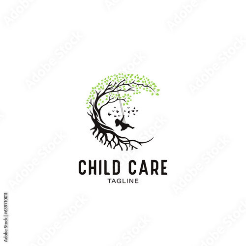Child tree swing Icon Logo Symbol Design Template Flat Style Vector