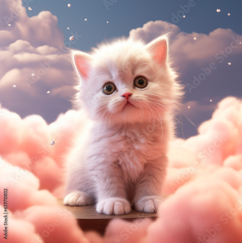 Kitten and Fluffy Clouds Abstract - Generative AI