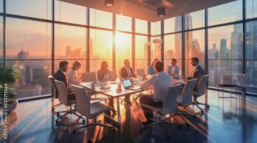 soft blurred focus picture of business teamwork brainstorming in modern office workspace at central business district.