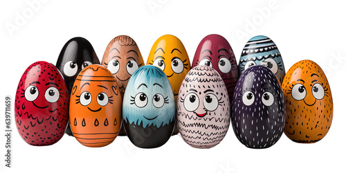 set of easter eggs with smile isolated on transparent