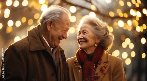 A man and woman smiling at each other - Elderly couple radiating joy