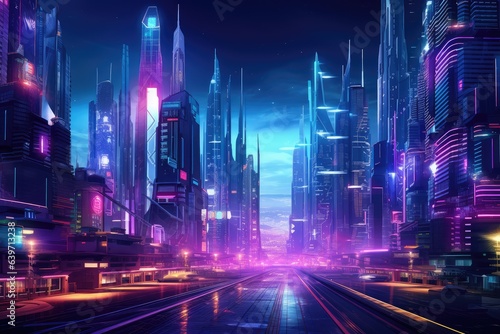 Beautiful neon night in a cyberpunk city