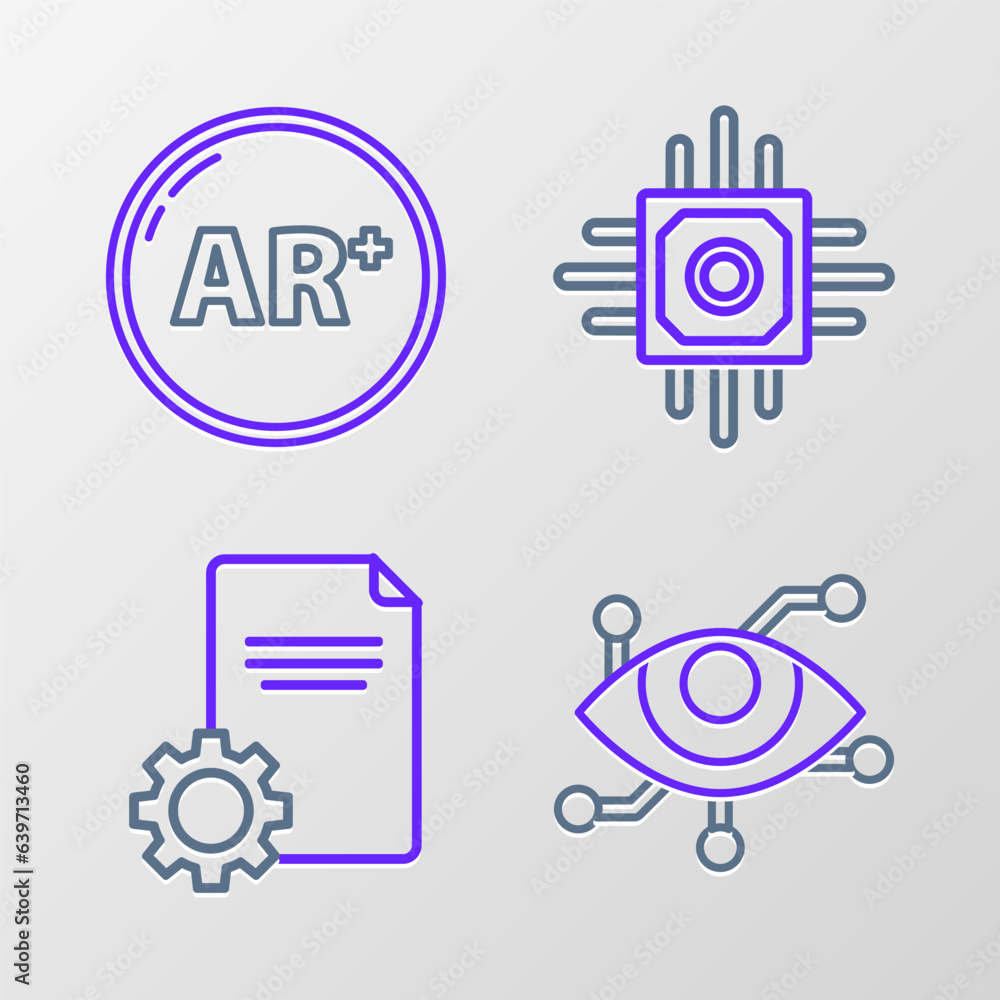 Set line Virtual reality, File document, Processor and Ar, augmented icon. Vector Set line Virtual reality, File document, Processor and Ar, augmented icon. Vector