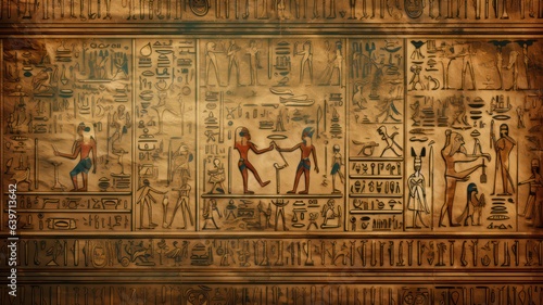 Ancient Egyptian hieroglyphs on ancient background created with Generative AI