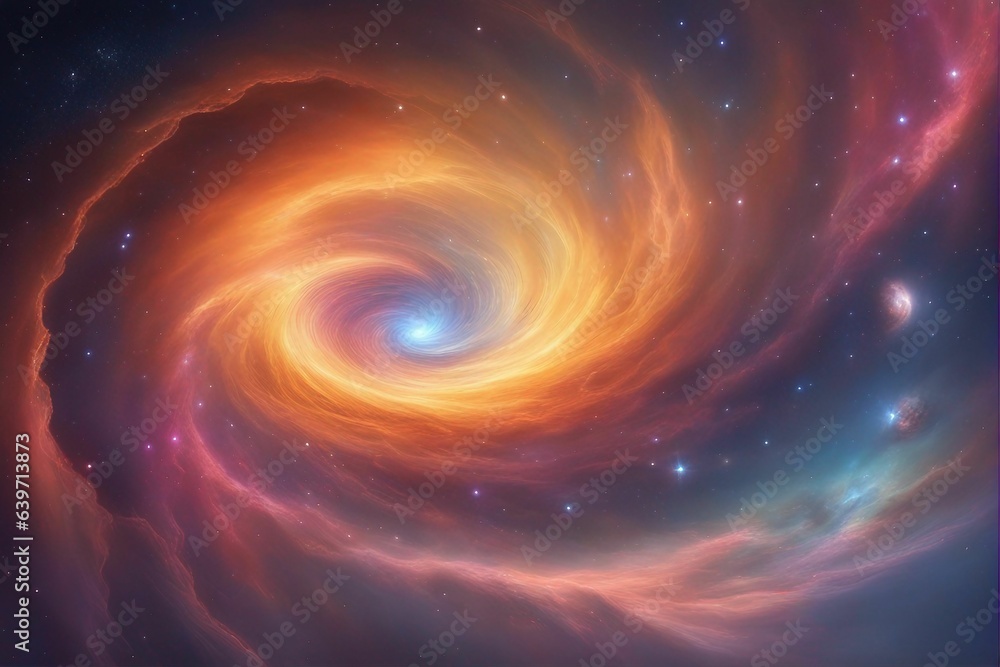 Cosmic Journey: A Captivating Spiral Galaxy with Vibrant Orange and Blue Spirals, Illuminating the Endless Cosmos