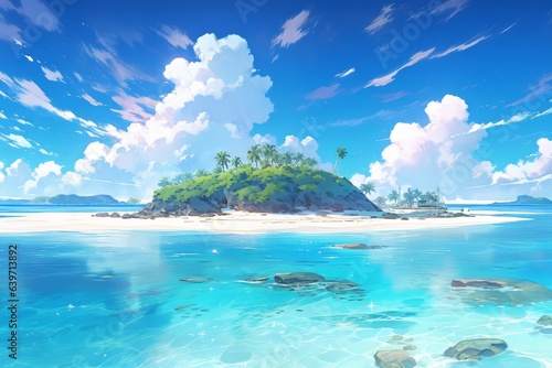 Beautiful paradise island with beach and sea generative ai © Gilang
