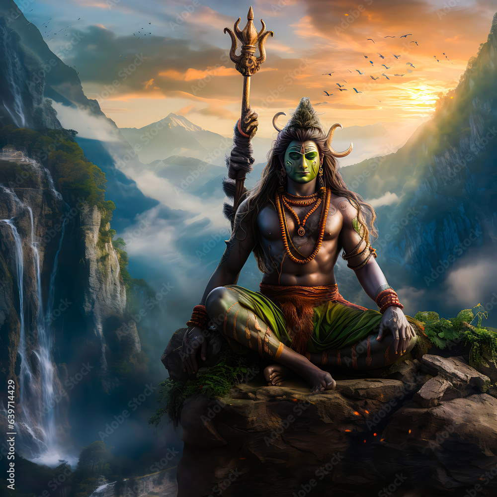 Lord Shiva Meditating by the Sacred Trishul Lord Shiva Meditating by the Sacred Trishul