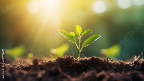 Photo of a young plant emerging from the soil