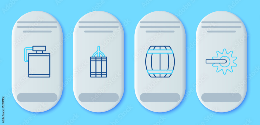 Set line Dynamite bomb, Gun powder barrel, Canteen water bottle and Spur icon. Vector Set line Dynamite bomb, Gun powder barrel, Canteen water bottle and Spur icon. Vector