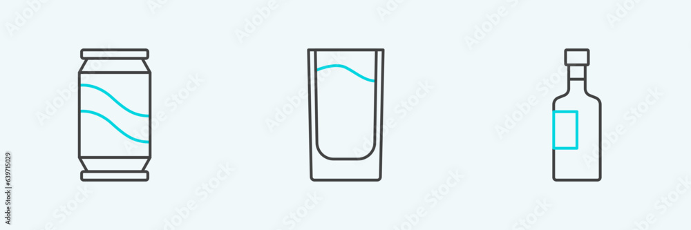 Set line Wine bottle, Beer can and Shot glass icon. Vector Set line Wine bottle, Beer can and Shot glass icon. Vector