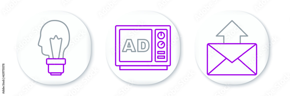 Set line Mail and e-mail, Light bulb with concept of idea and Advertising icon. Vector Set line Mail and e-mail, Light bulb with concept of idea and Advertising icon. Vector