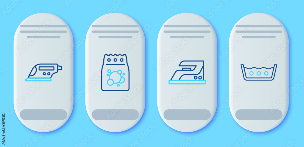 Set line Laundry detergent, Electric iron, and Temperature wash icon. Vector Set line Laundry detergent, Electric iron, and Temperature wash icon. Vector
