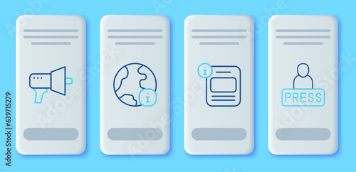 Set line World news, Information, Megaphone and Journalist icon. Vector