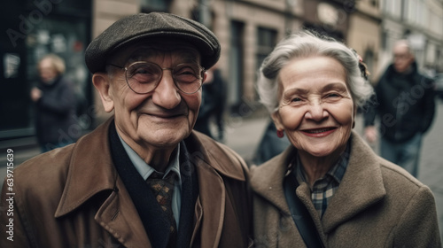 Old couple walking. Created with Generative AI technology.