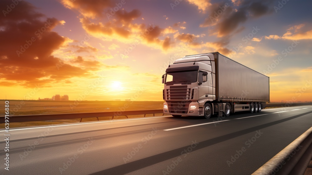 truck on the highway with Global business logistics import export background
