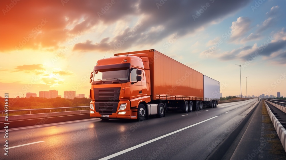 truck on the highway with Global business logistics import export background truck on the highway with Global business logistics import export background