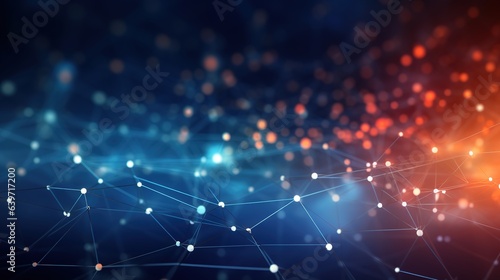 Fototapeta Naklejka Na Ścianę i Meble -  Abstract Network Connection: A mesmerizing digital art piece depicting a network of interconnected nodes, glowing with vibrant blue and orange hues.